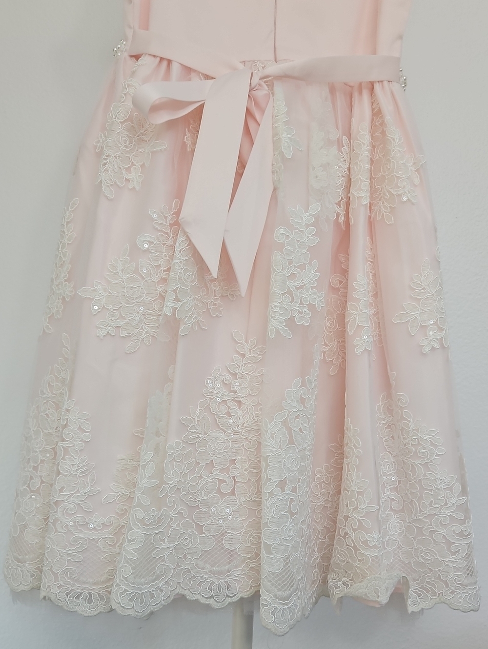 American Princess Light Pink Lace & Pearl Waist Formal Dress - Picture 5 of 7
